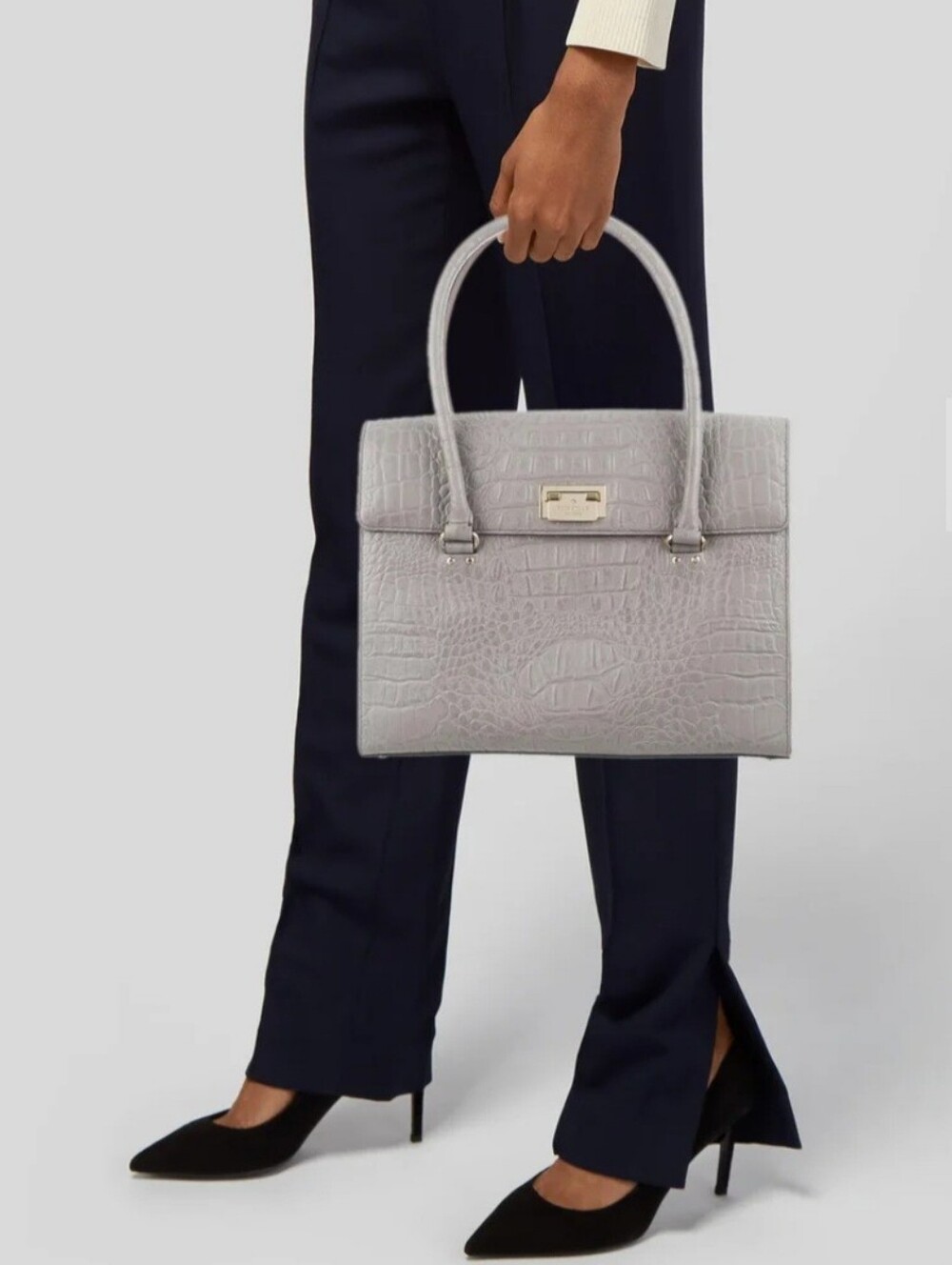 Excellent Kate Spade Orchard Valley Sinclair Grey Croc Leather Bag Tote